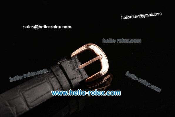 Franck Muller Heart Swiss Quartz Rose Gold Case with Black Leather Strap Diamond Bezel and White Dial - ETA Coating - Click Image to Close